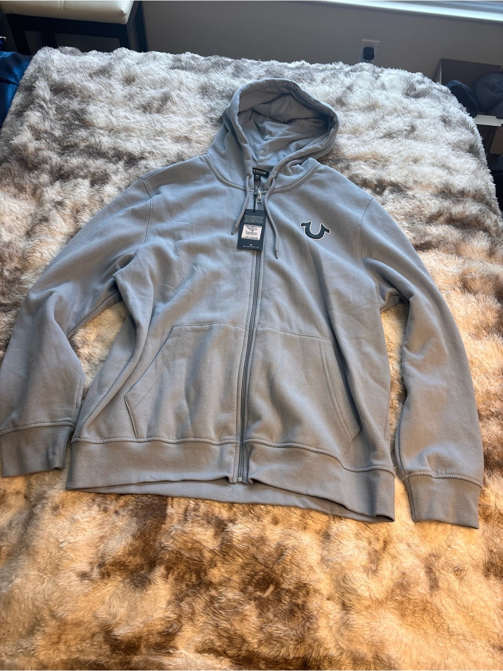 NWT True Religion Light blue Zip-Up Hoodie